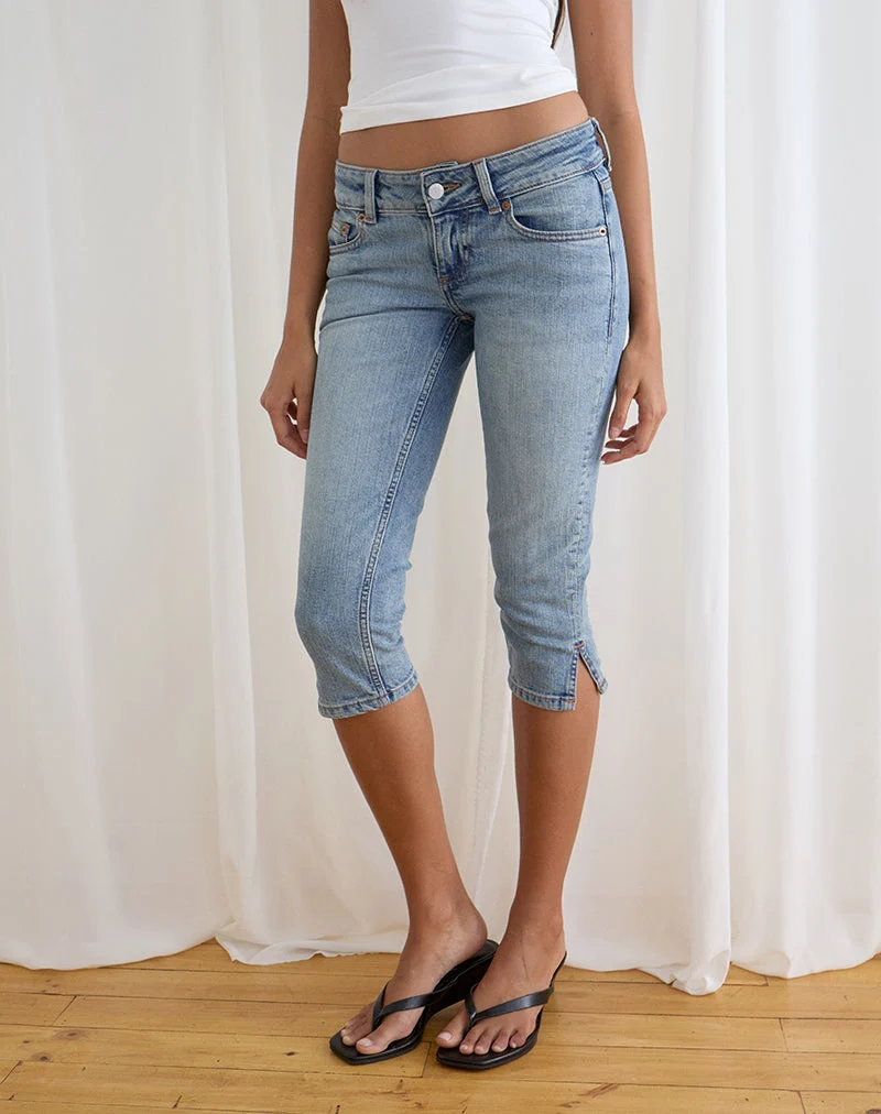 Pantalon capri en denim, délavage bleu vintage