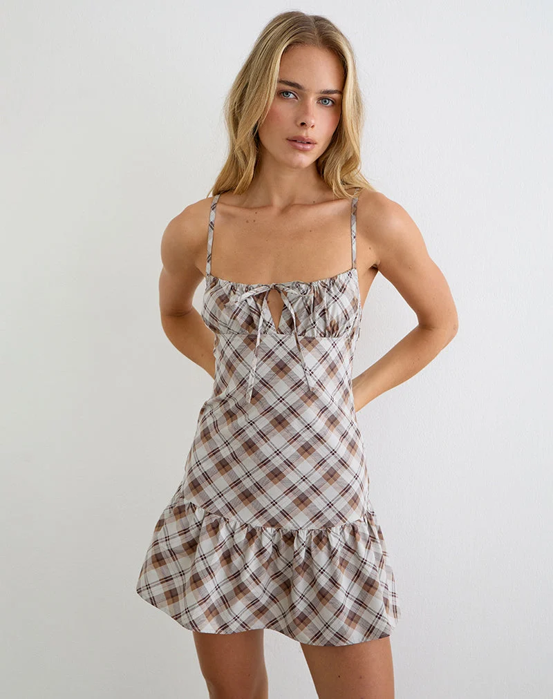 Mini-robe Soulie à carreaux en biais marron