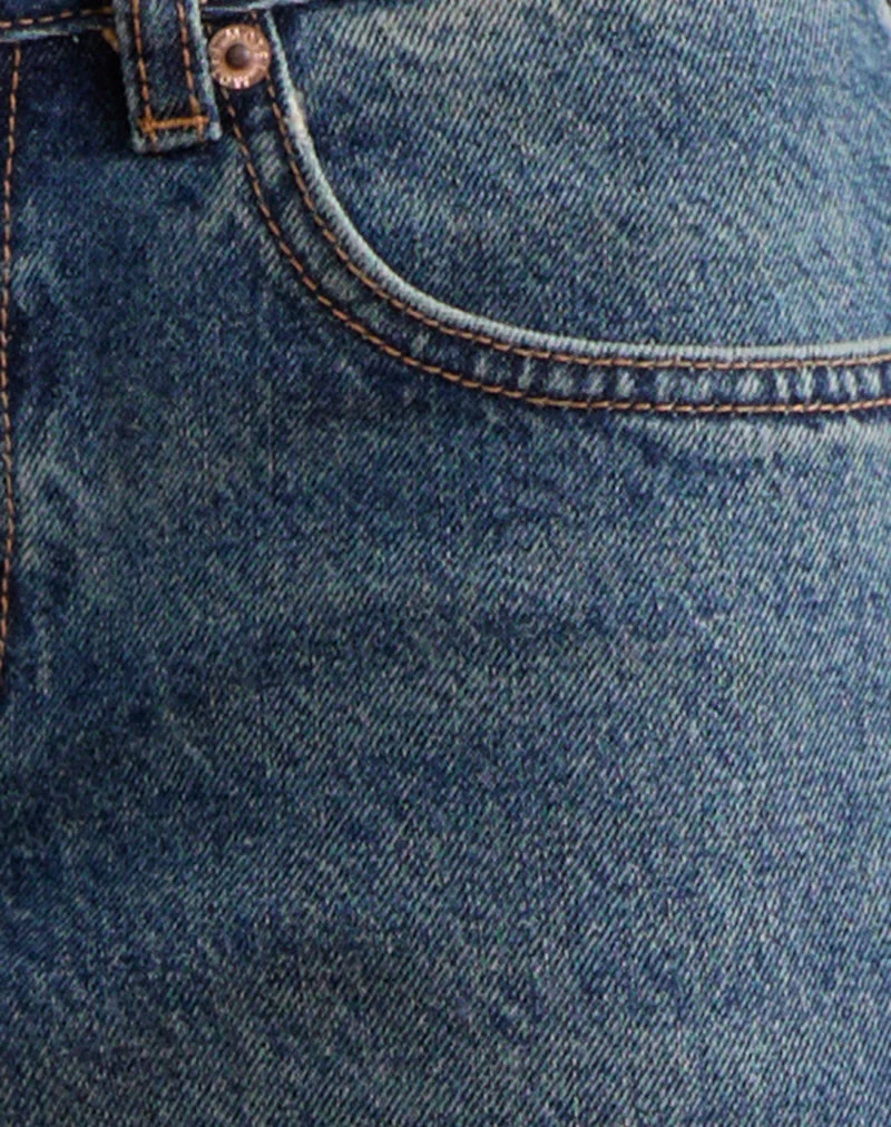 Jean évasé ample à taille basse, bleu acier