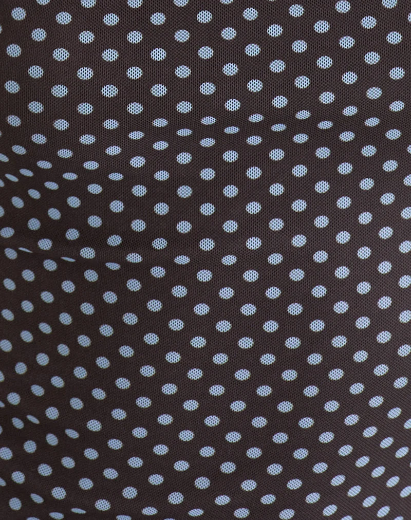 Robe longue Mawa marron à petits pois bleus
