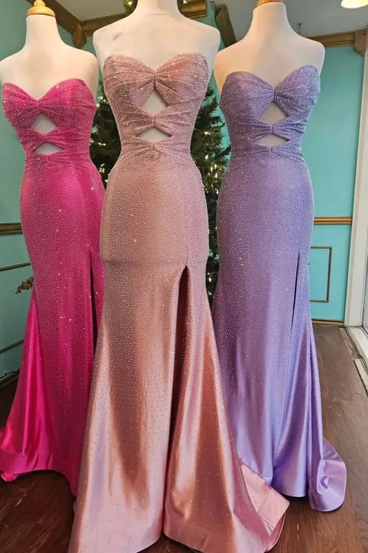 Robe de bal sirène scintillante à décolleté en cœur et diamants avec fente sur le devant et lacets