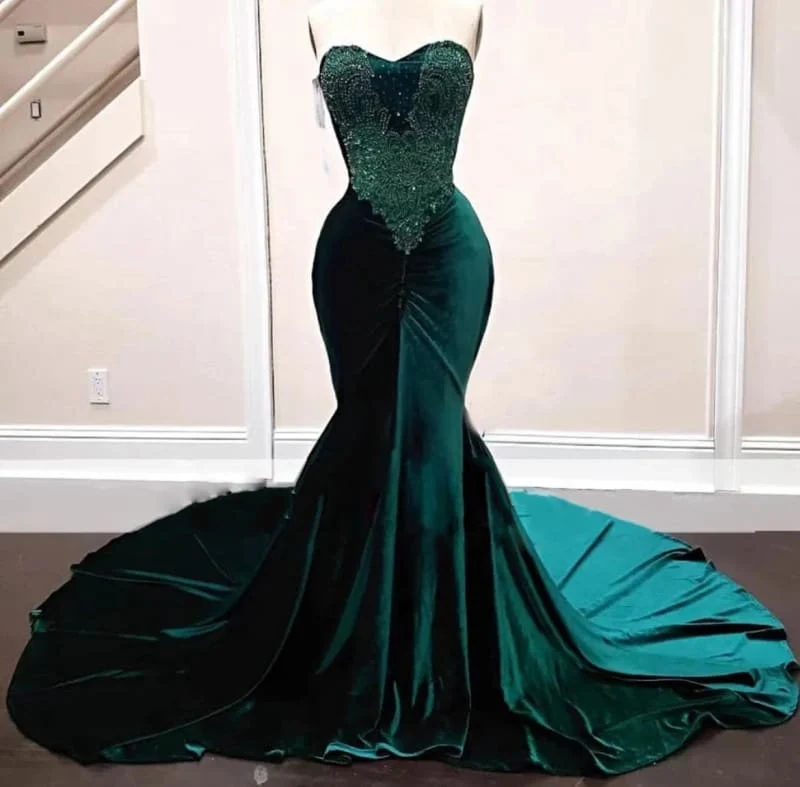 Robe de bal sirène longue à paillettes sans manches vert émeraude pour femme