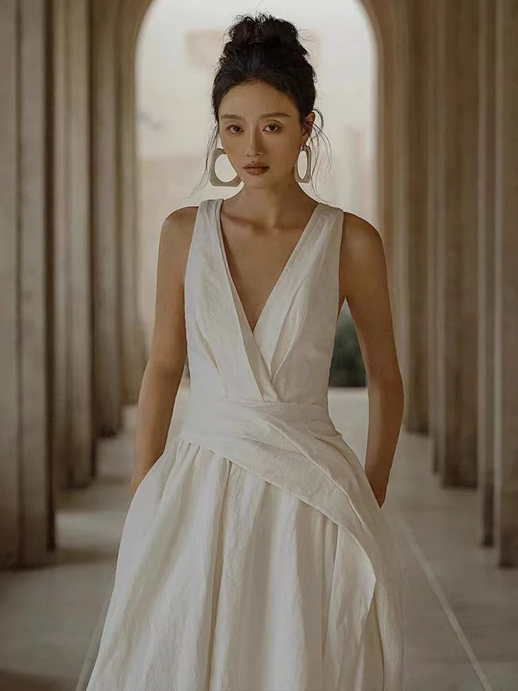 Robe de mariée dos nu en taffetas de soie 100 % style vintage avec poches