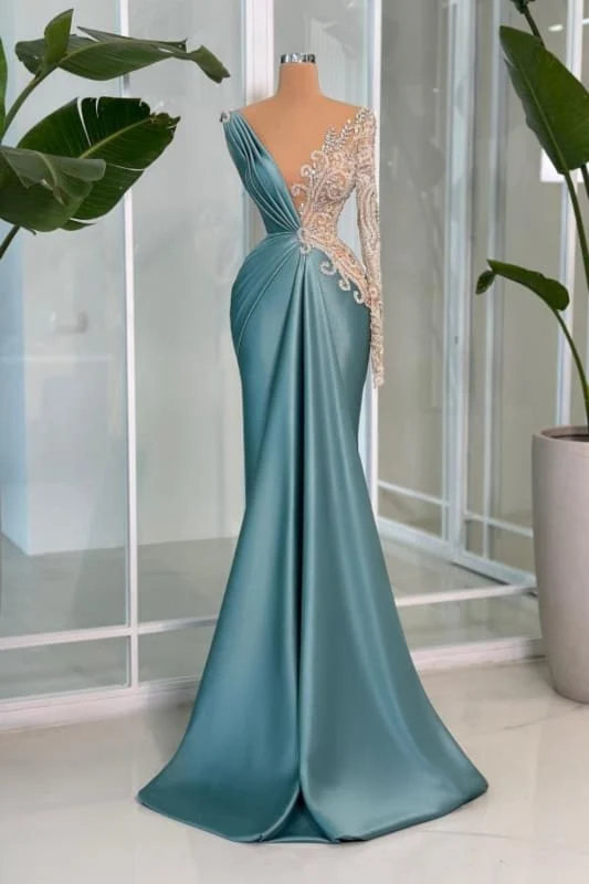Robe de bal élégante en satin et dentelle à une épaule et décolleté en V profond pour femme