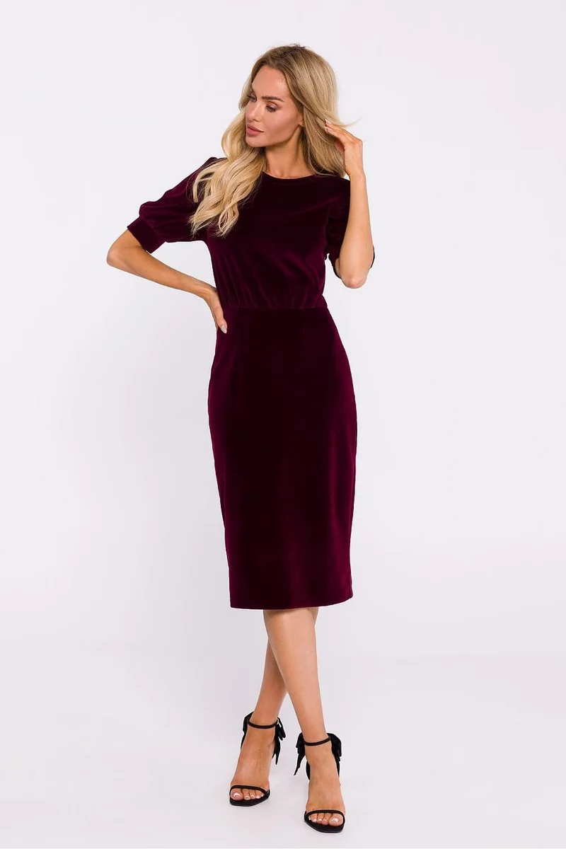 Robe fourreau midi chic manches longues
