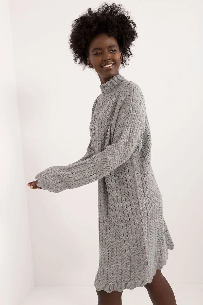 Robe pull femme hiver col montant manches longues