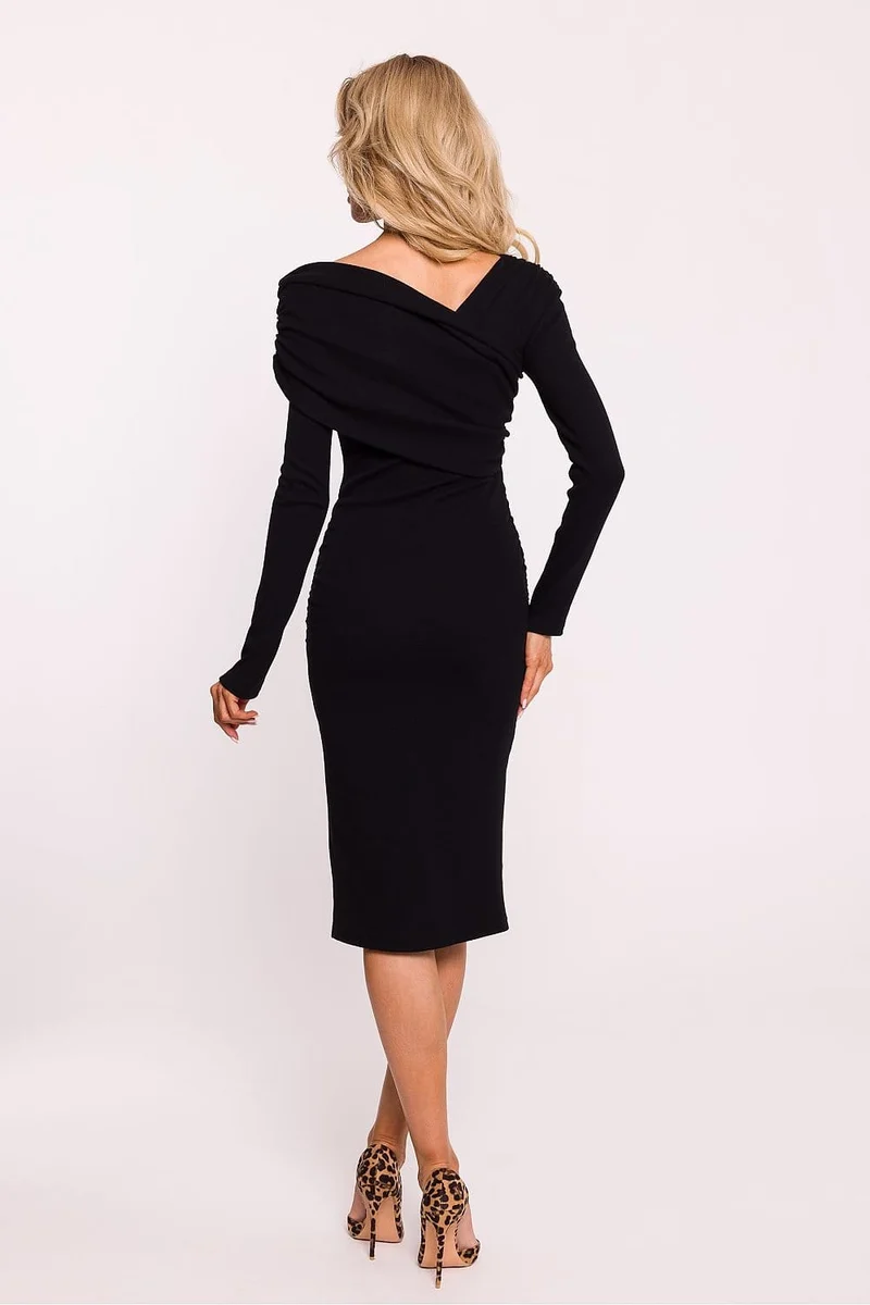 Robe de soirée chic midi moulante manches longues