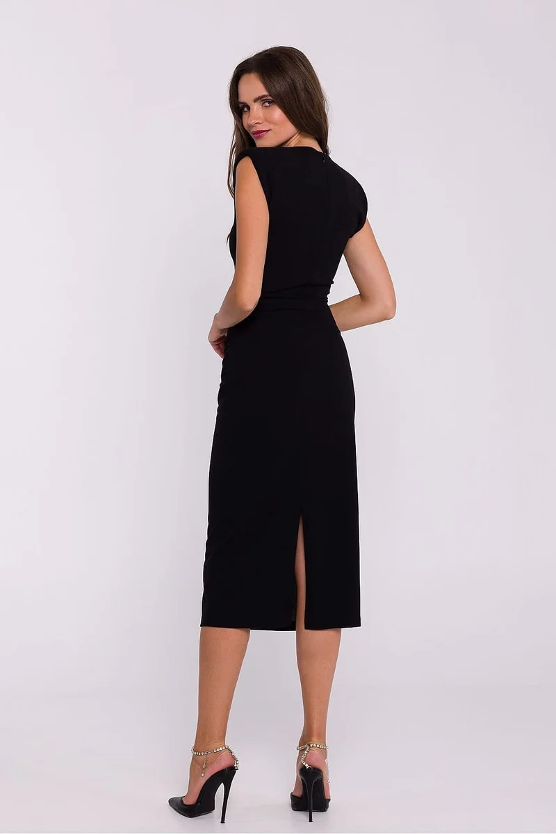 Robe de soirée chic midi moulante sans manches