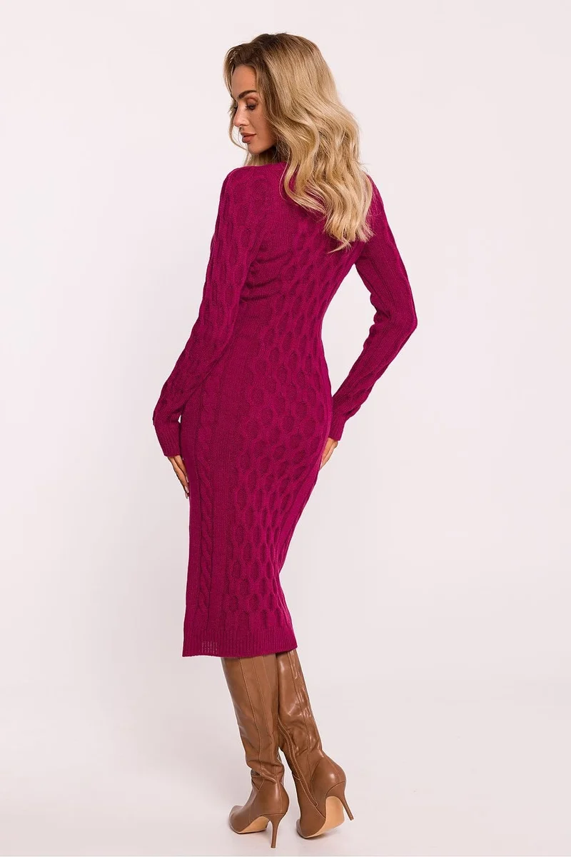 Robe d'hiver midi à motif tricoté géométrique