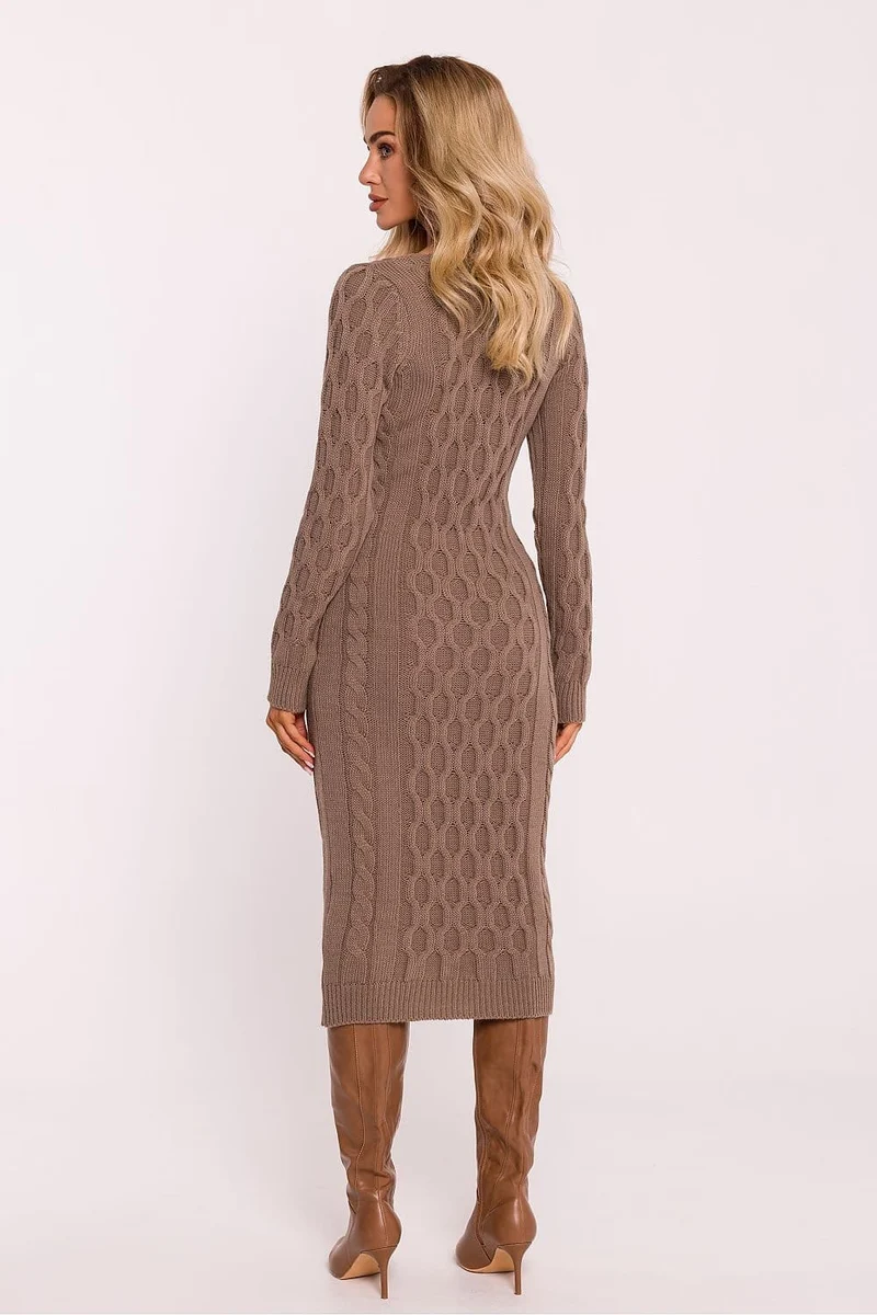 Robe d'hiver midi à motif tricoté géométrique