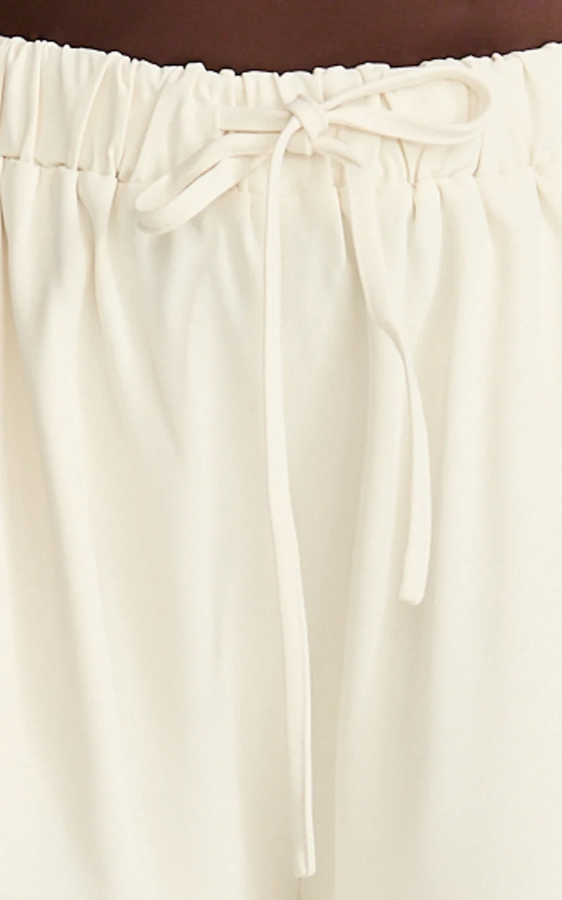 Nicole Pants - High Waist Elasticated Gathered Waist Wide Leg Pants in Cream