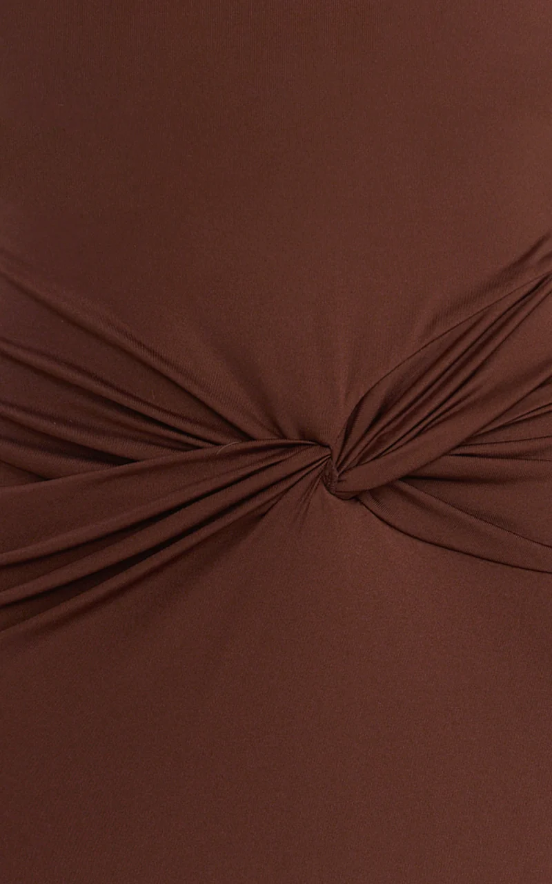 Olivia Maxi Dress - Halter Neck Front Twist Dress in Dark Chocolate