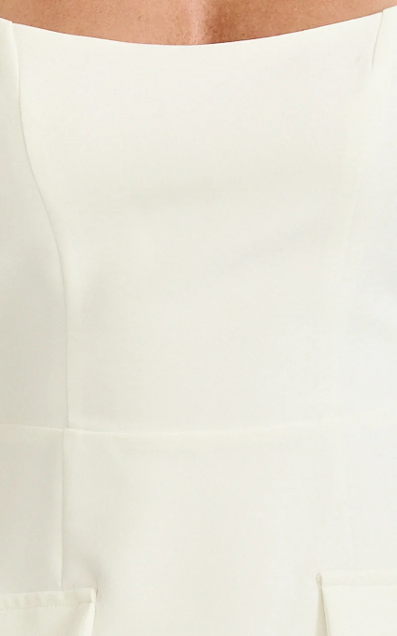 Zita Mini Dress - Long Sleeve Tailored Tulip Dress in Off White