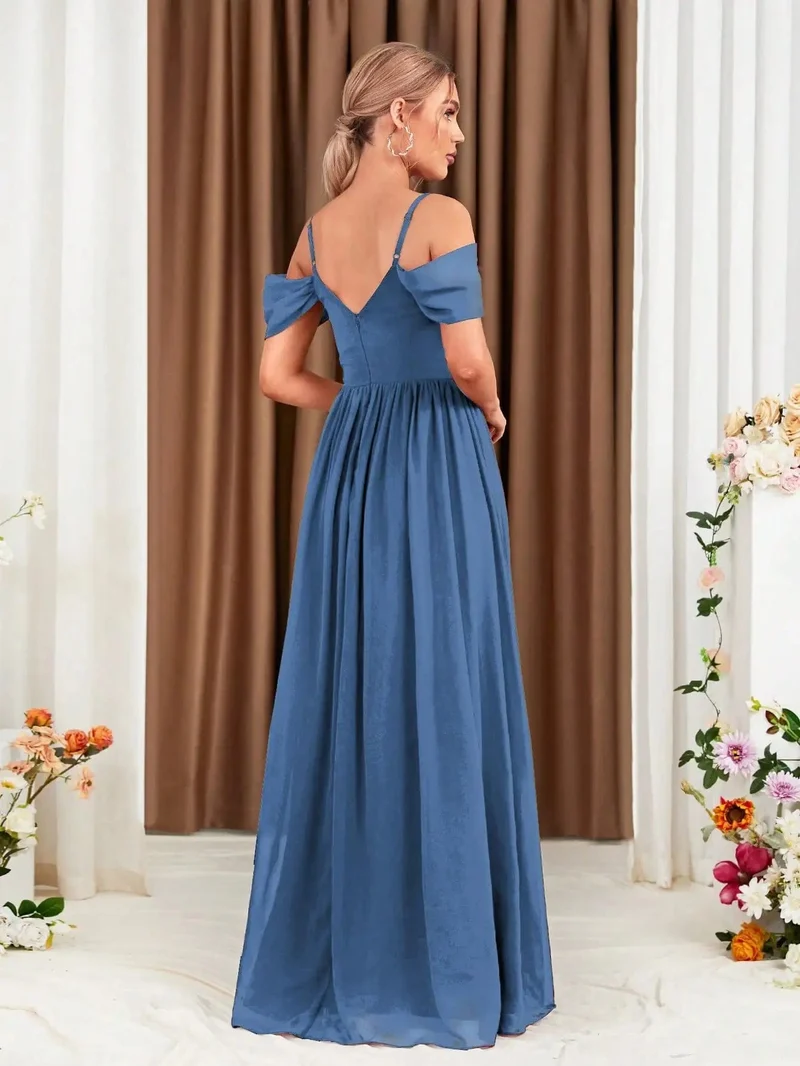 Robe demoiselle d'honneur bleue décolletée en coeur