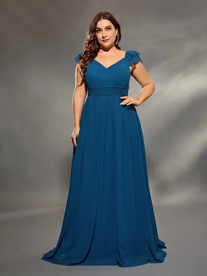 Robe amincissante bleue pour femme ronde