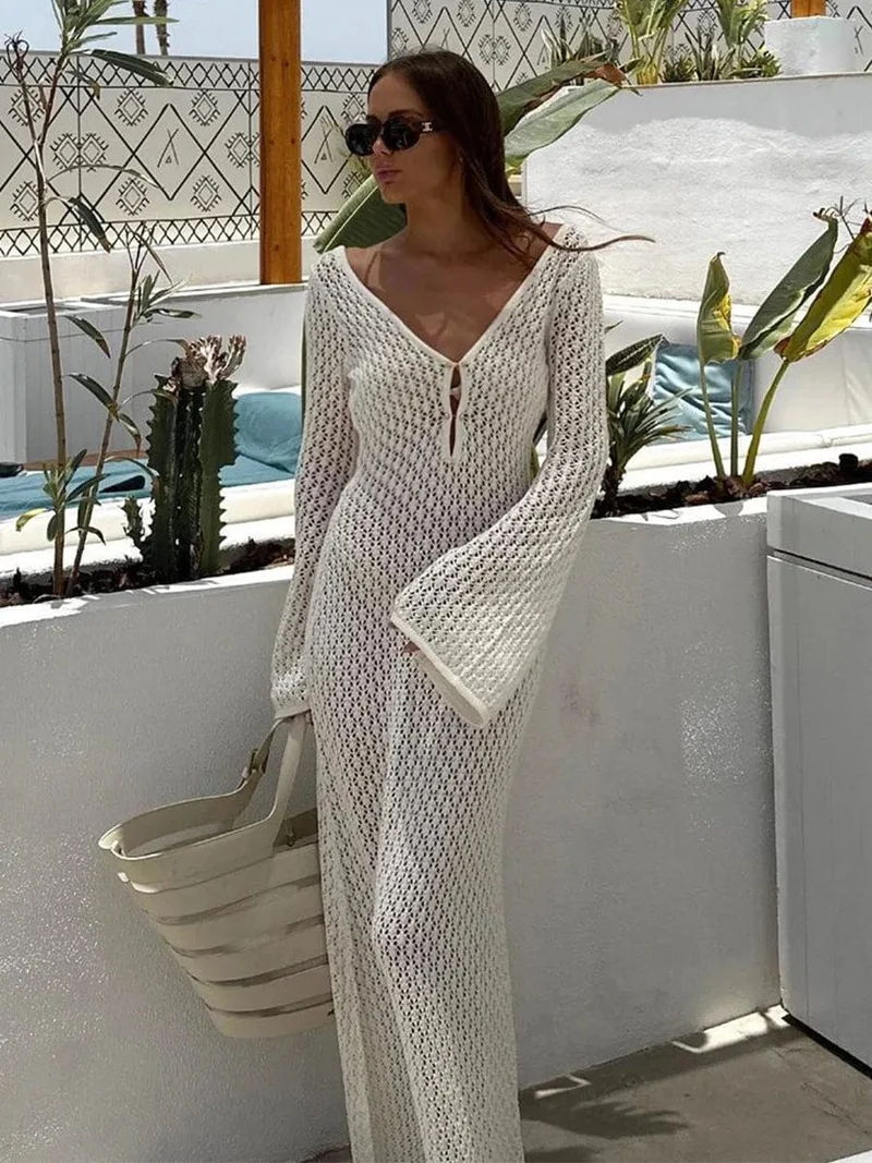 Robe longue été en maille blanche
