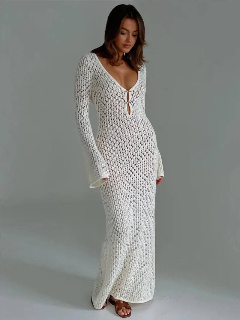 Robe longue été en maille blanche