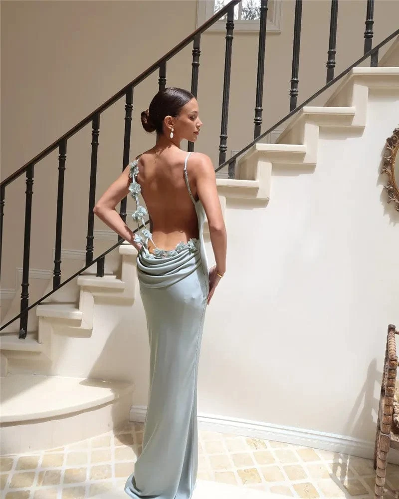 Robe longue dos nu à brettelles spaghetti
