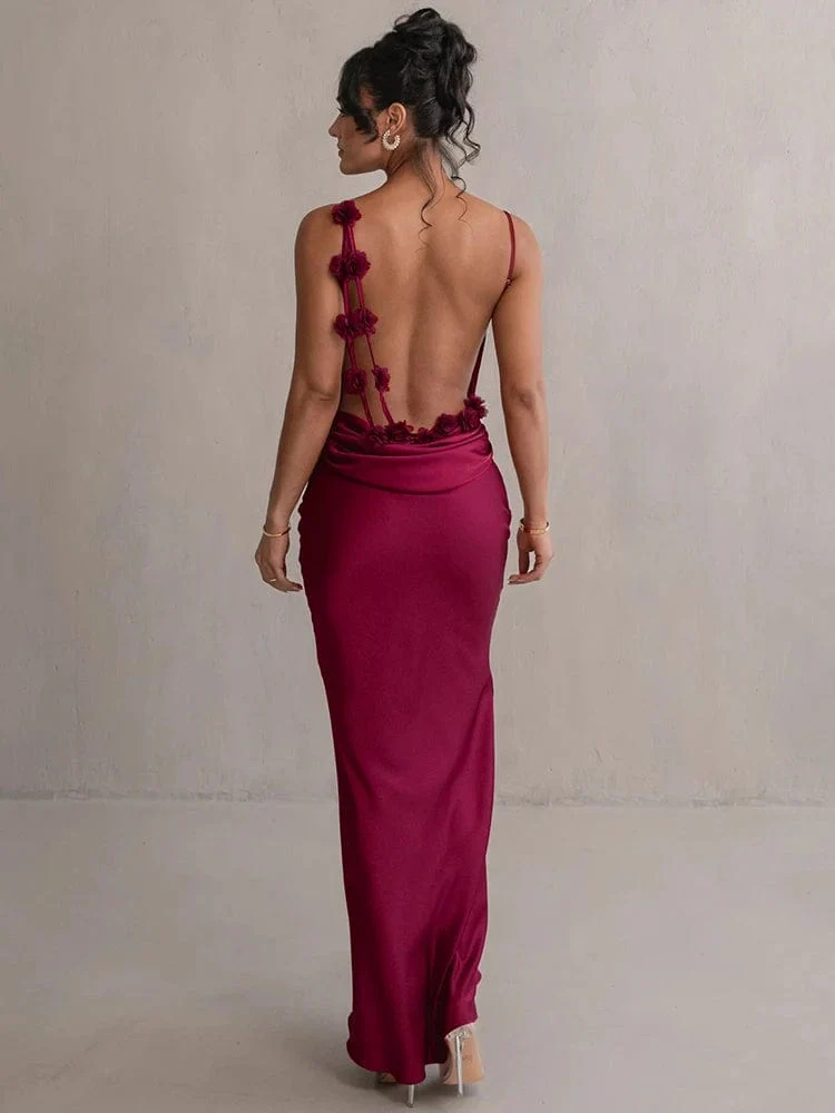 Robe longue dos nu à brettelles spaghetti
