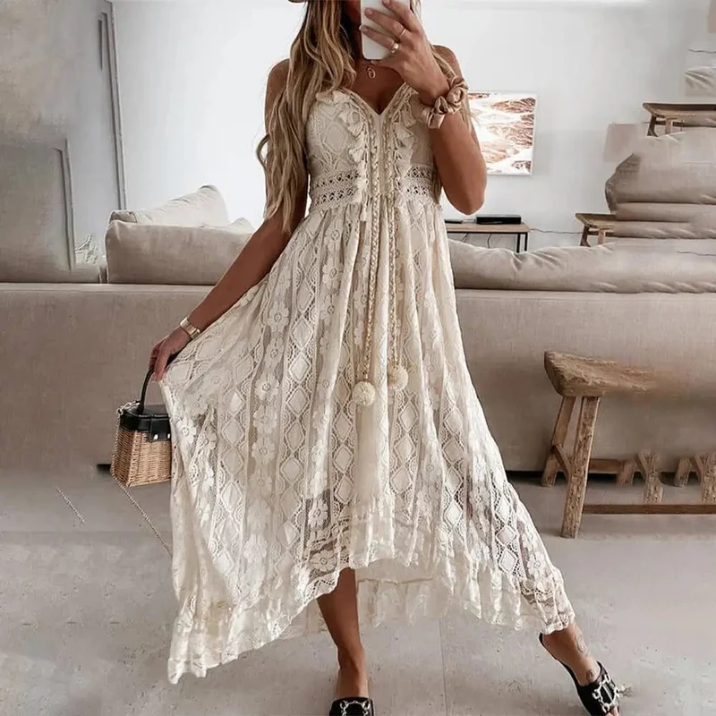 Robe longue bohème en dentelle
