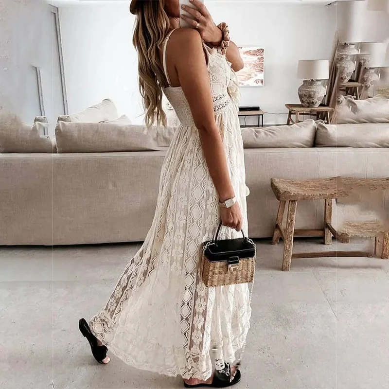 Robe longue bohème en dentelle