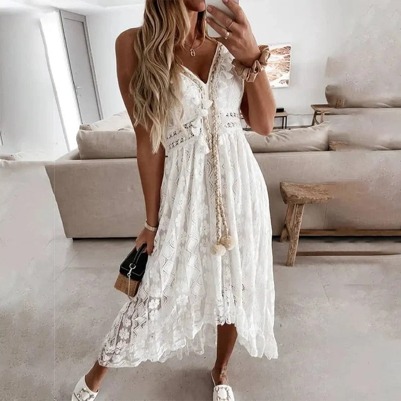 Robe longue bohème en dentelle