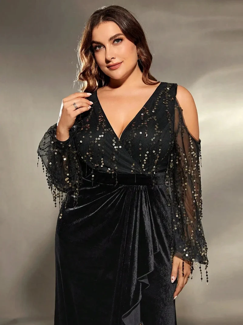 Robe de soirée grande taille fendue noire