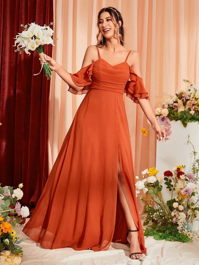 Robe demoiselle d'honneur longue terracotta