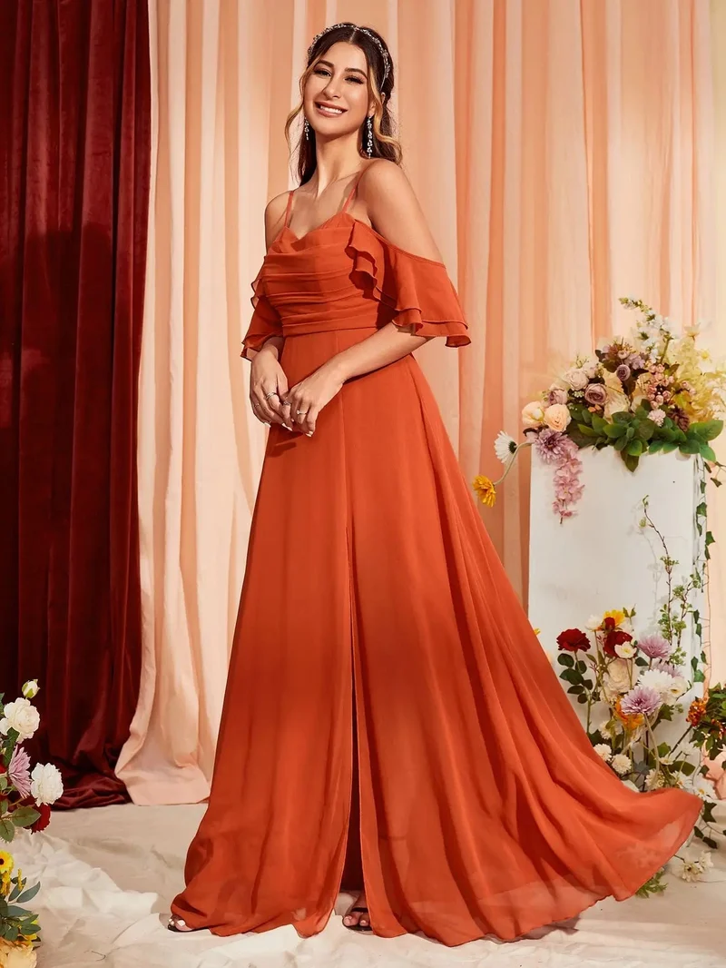 Robe demoiselle d'honneur longue terracotta