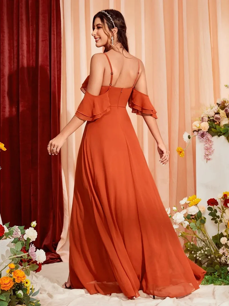 Robe demoiselle d'honneur longue terracotta