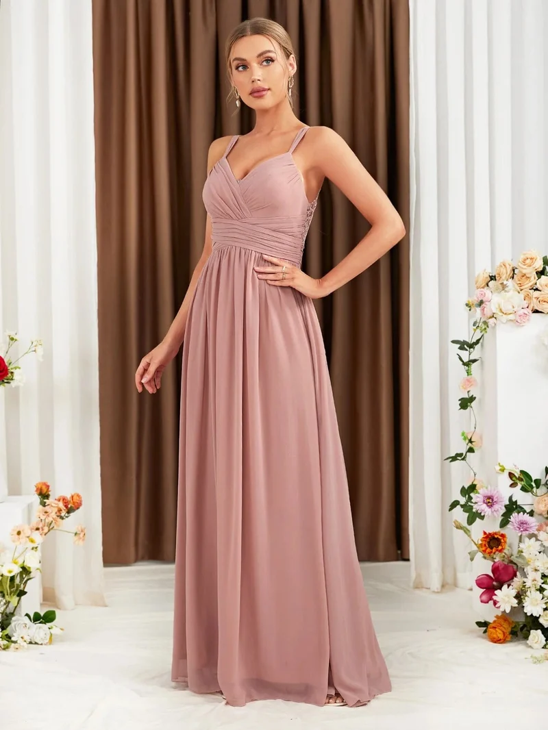 Robe demoiselle d'honneur rose poudré dos nu