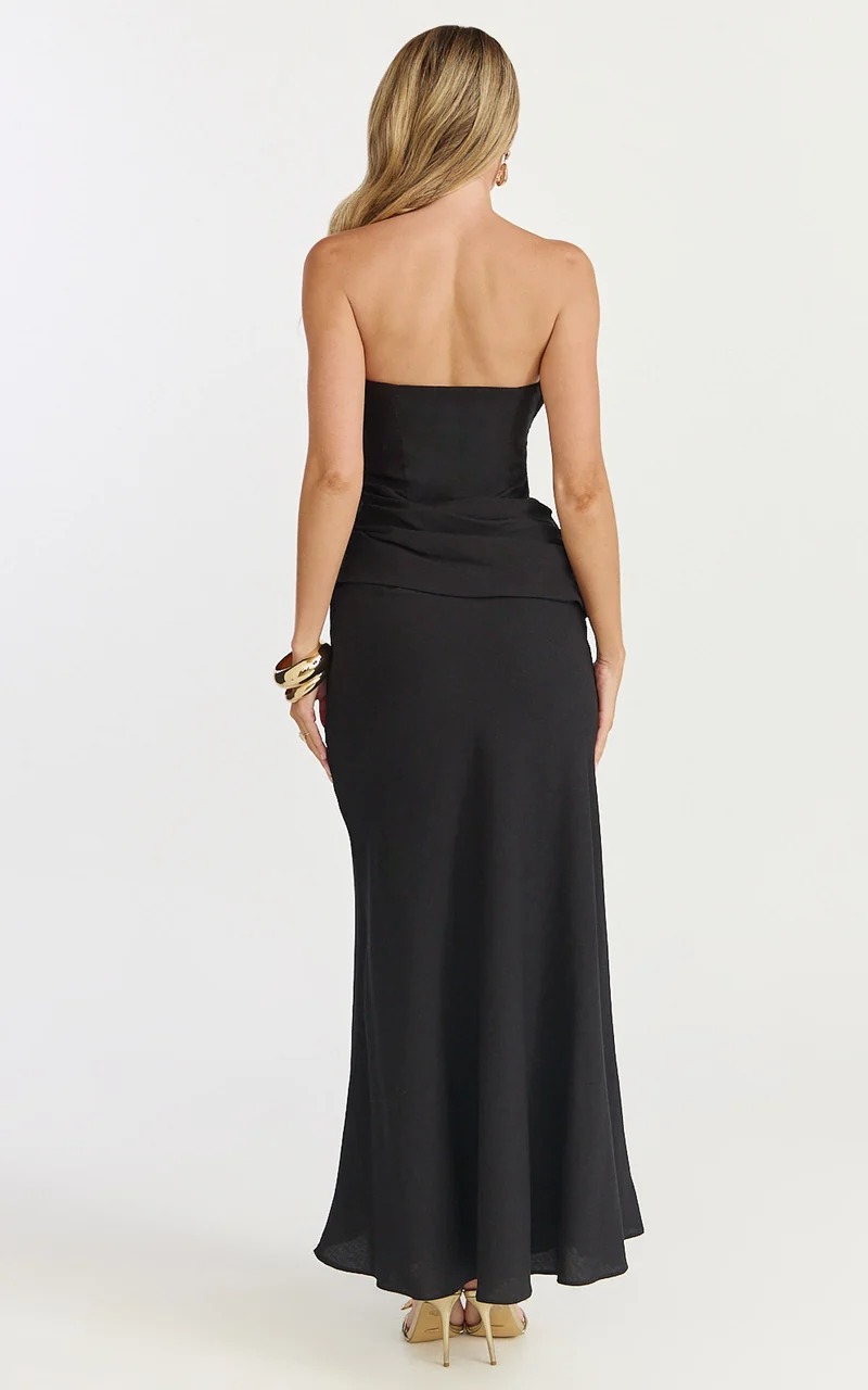 Lottie Midi Dress - Strapless Dress in Black