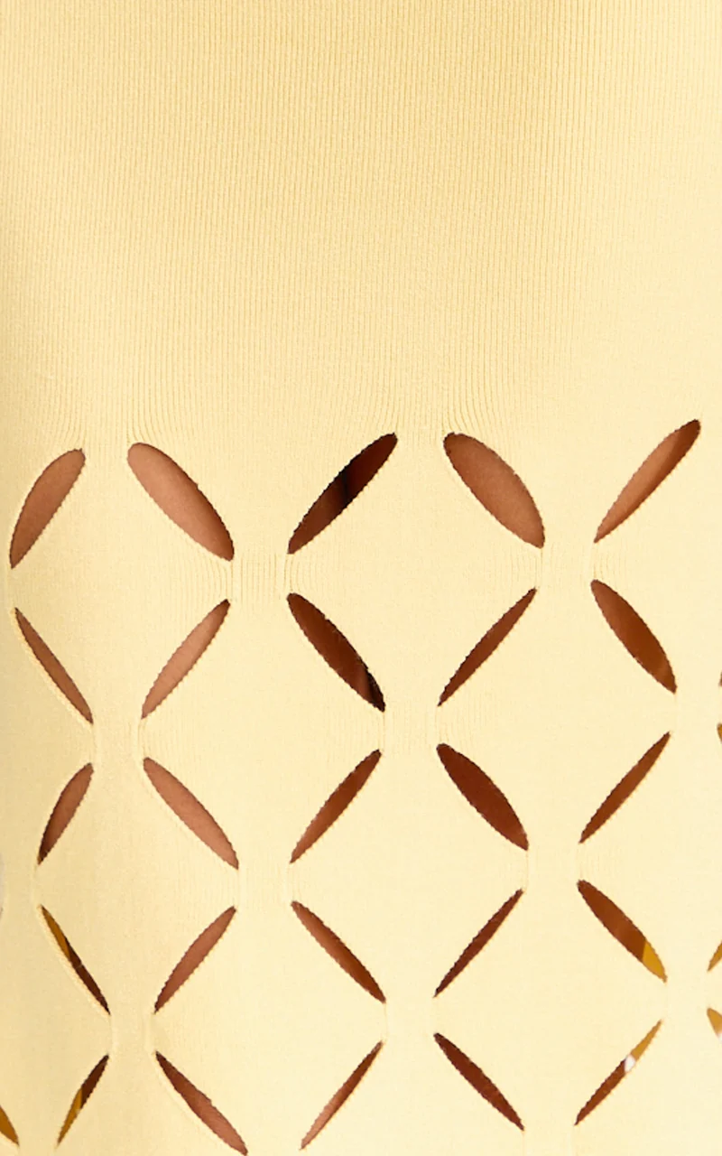 Sabrina Midi Dress - Scoop Neck Laser Cut Dress in Lemon