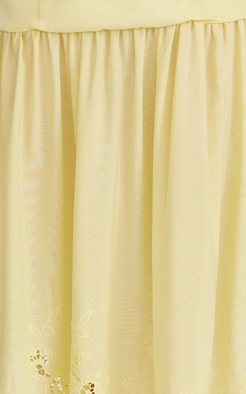 Everly Maxi Dress - Straight Neck Broderie Cut Out Hem Dress in Lemon
