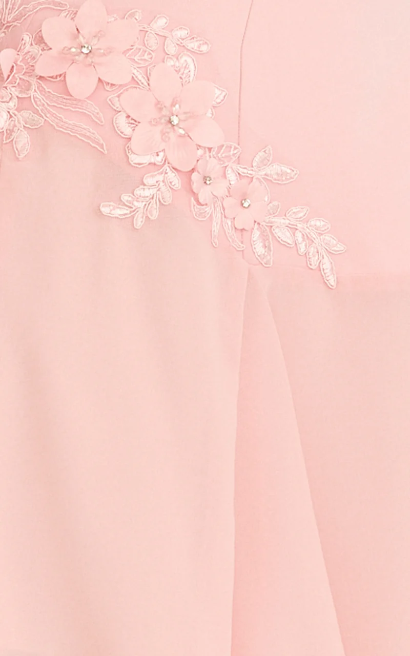 Penny Mini Dress - Strapless Corset Bodice Floral Embellished Godet Dress in Soft Pink