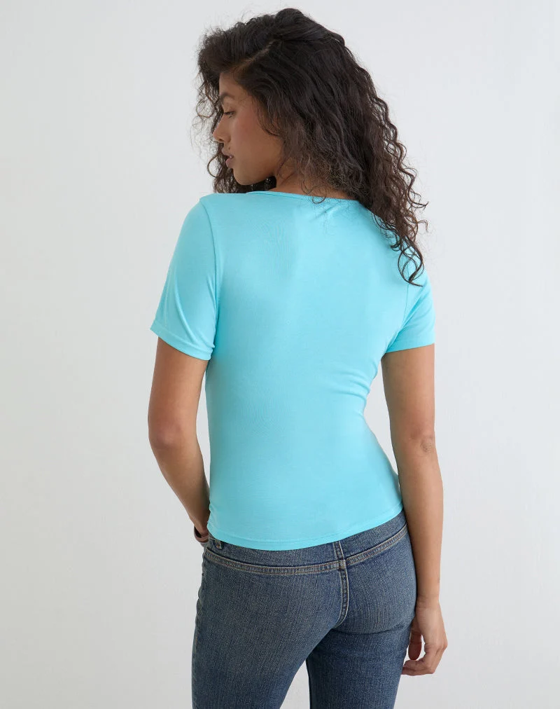 Haut à manches courtes Yubis en cupro, couleur aqua