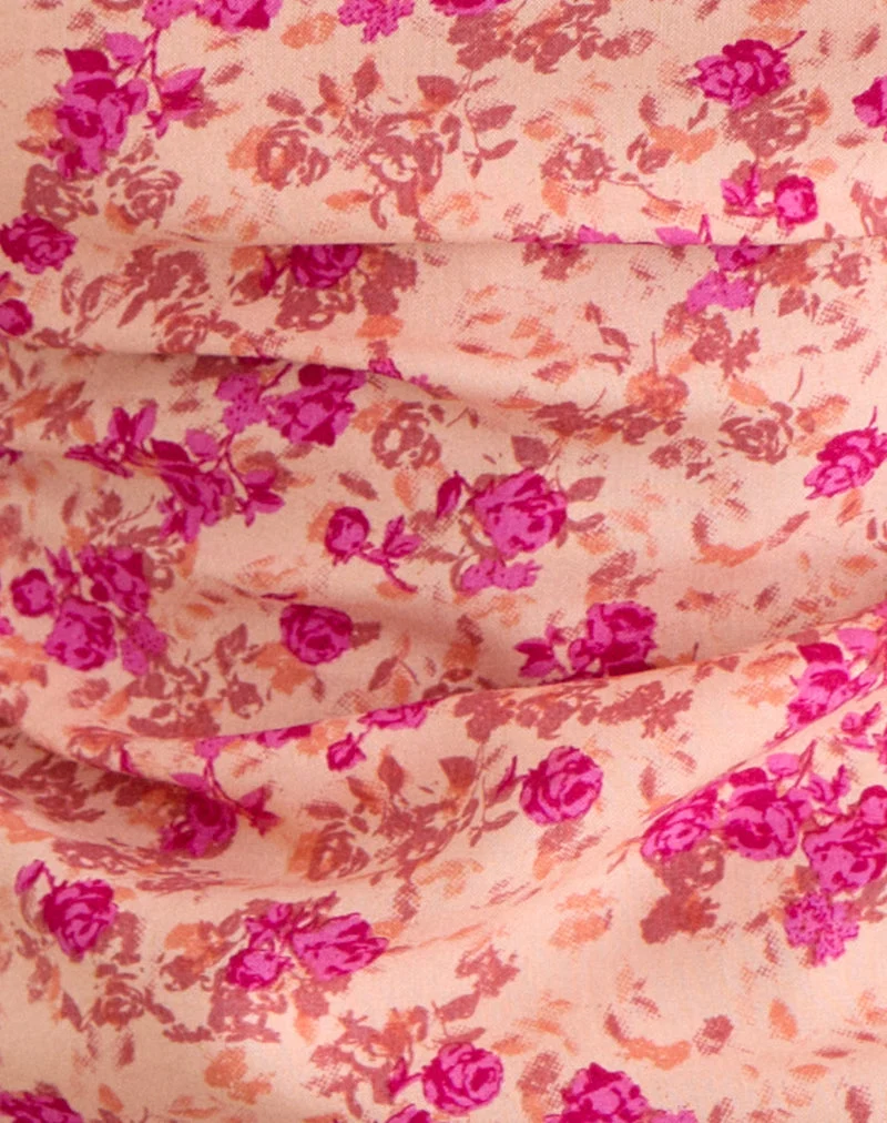 Haut Giulia à nœud et dos nu, motif floral sauvage foncé, couleur cantaloup