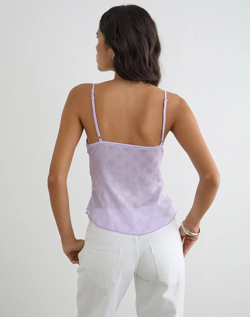 Caraco « Mirelle » en mousseline à pois lilas