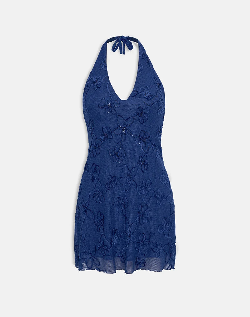 Mini-robe Codami à dos nu en maille à paillettes bleu marine