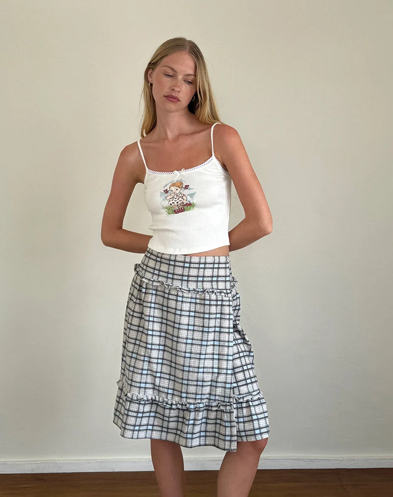 Jupe midi Kasya, tissu écossais bleu pastel