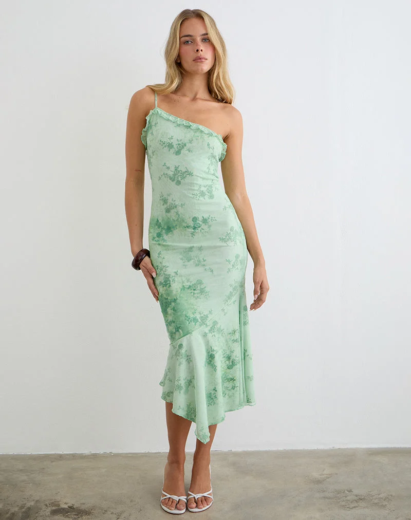 Robe midi asymétrique à une épaule Mumun, couleur turquoise