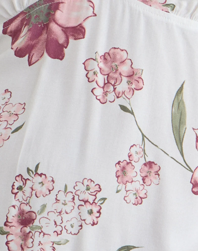 Mini-robe Deliana, motif floral « Femme », blanche