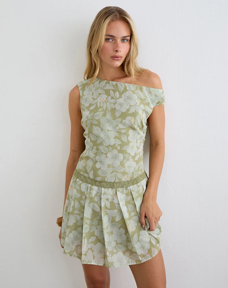 Mini-robe Qaireen vert pâle à fleurs