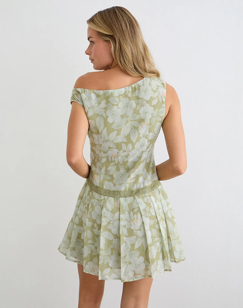 Mini-robe Qaireen vert pâle à fleurs