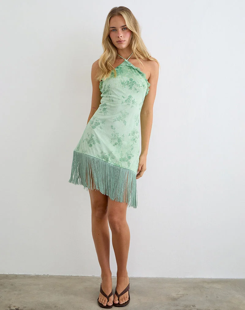 Mini-robe asymétrique à col montant Ceye, couleur turquoise