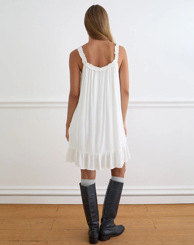 Mini-robe Elowen à volants, couleur blanc cassé froissé