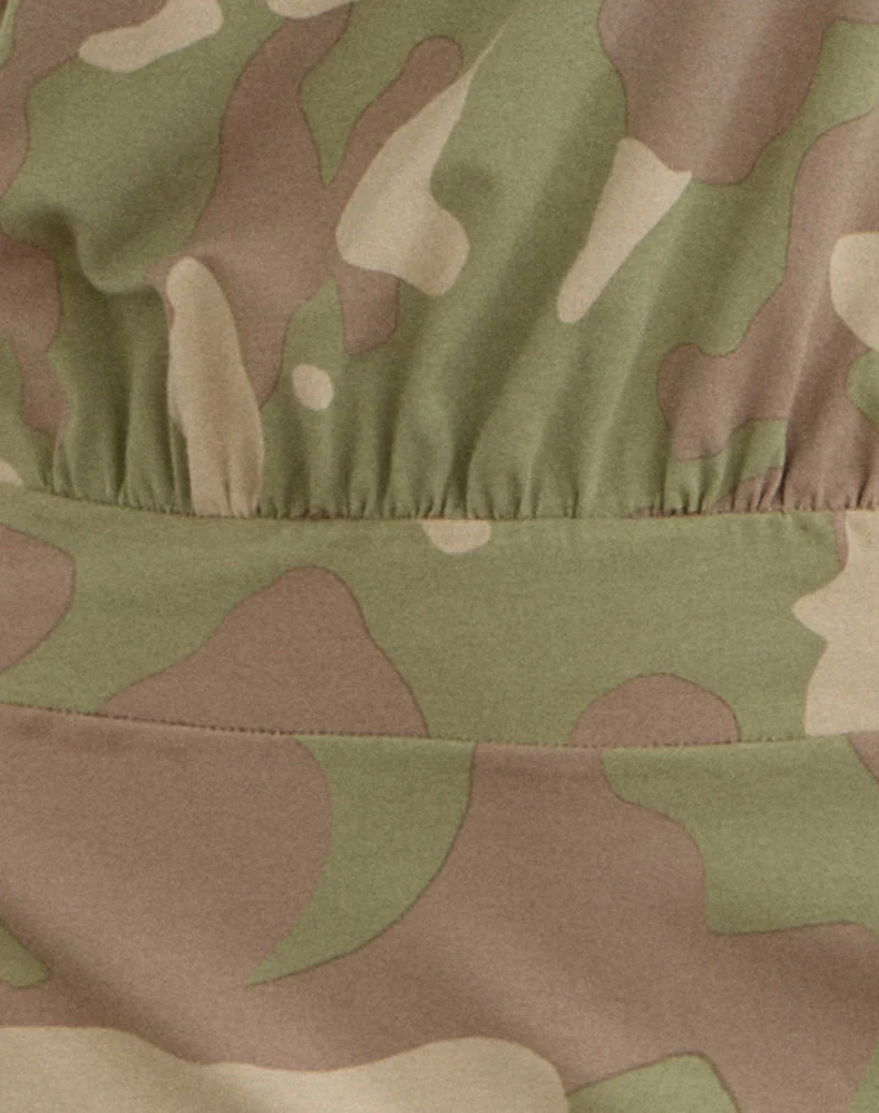 Mini-robe Vaklina, motif camouflage flou, couleur kaki