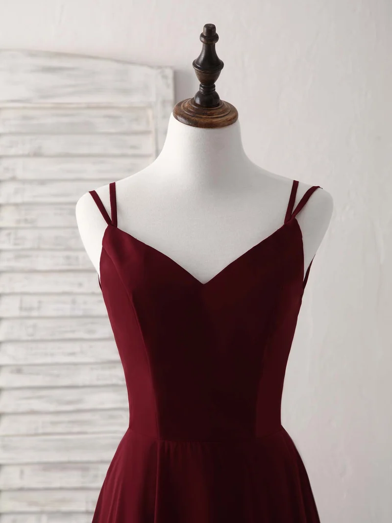 Robe de bal longue élégante en mousseline bordeaux, robe de soirée dos nu pour occasions spéciales