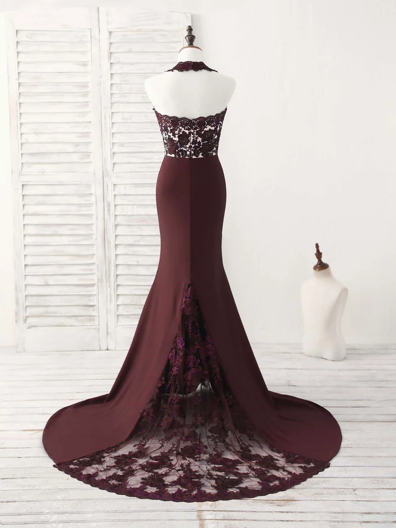 Robe de bal sirène élégante en dentelle bordeaux : robe de demoiselle d'honneur idéale pour les occasions spéciales