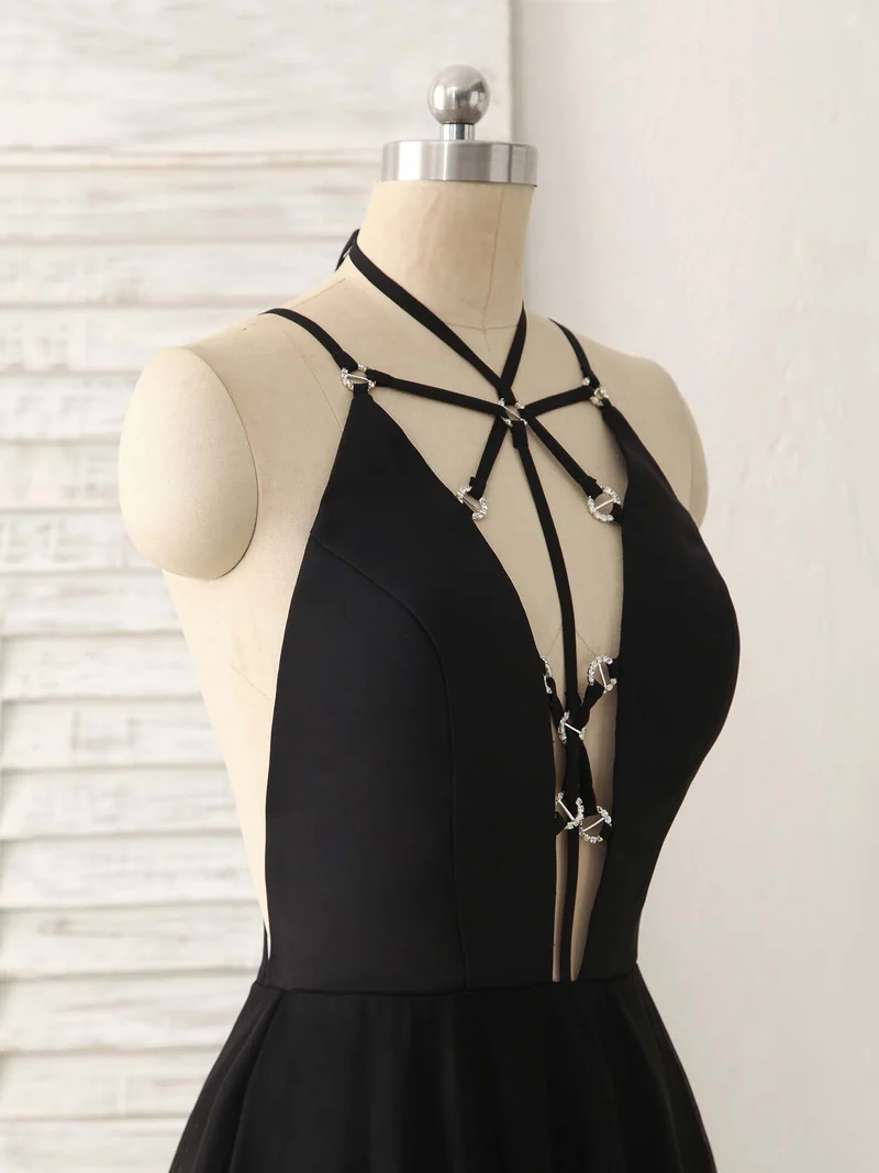Robe de bal longue et élégante en tulle noir, dos nu, pour femme, idéale pour une soirée